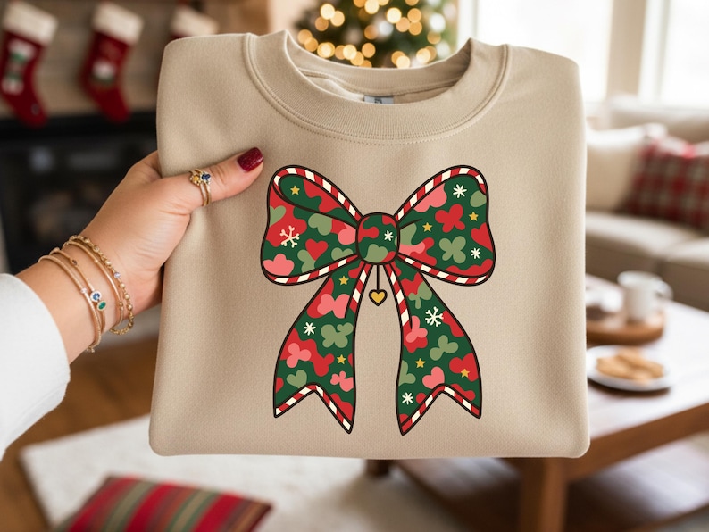 Christmas Camo Bow PNG: Coquette Style Design for Shirts and Mugs