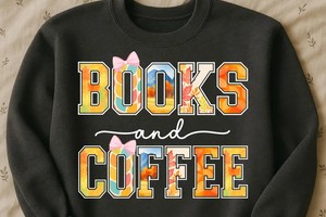 Coquette Books and Coffee PNG, Bookish Varsity Bow Letters, Cozy Fall Reading, Sublimation for Shirts Mugs Totes, Autumn Colors