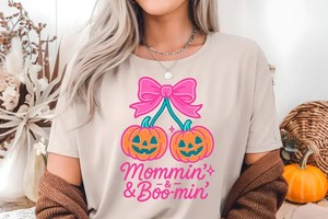 Pumpkin Season PNG: Coquette Pink Bow Jack-o’-Lantern Cherries | Mommin’ & Boo-min’ Halloween Sublimation
