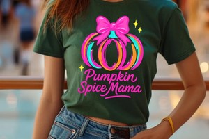 Preppy Mama PNG, Pumpkin Spice Coquette Bow Pumpkin — Neon Fall Halloween Sublimation Design