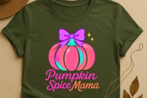 Preppy Mama PNG: Pink Pumpkin Spice Coquette Bow, Fall Sublimation
