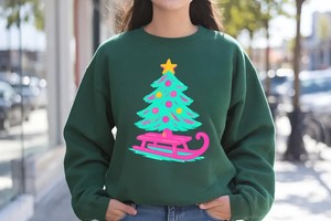 Neon Pink Sleigh Christmas Tree PNG — 300dpi Transparent Sublimation Design