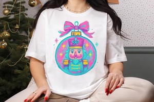 Nutcracker Ornament PNG, Pink & Teal Brushstroke Art, Christmas Sublimation Design