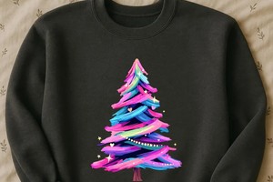 Christmas Tree PNG: Neon Pastel Brushstroke Rainbow Clipart for Sublimation