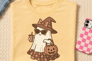 Ghost Pumpkin PNG: Halloween Sublimation Clipart with Witch Hat And Coquette Bow