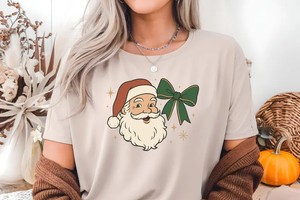 Santa PNG Coquette Christmas Design, Retro Vintage Santa Bow PNG for Festive Xmas Sublimation, Holiday Shirt Digital Download
