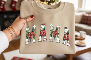 Mama Flower PNG, Christmas Floral Mama Sublimation, Vintage Holiday Mom Shirt Design