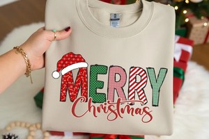 Merry Christmas PNG, Doodle, Christmas hat, Holiday Sublimation Design, Festive Girly Xmas Shirt PNG