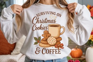 Funny Christmas Png, Cookies and Coffee Quote With Gingerbread, Vintage Hand-Drawn, Holiday Season Humor, Sublimation For Shirts & Mugs